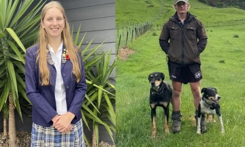 2022 Crombie Scholarship winners Aria Southwick (Napier Girls High School) and Sid Drinkrow (Napier Boys High School)