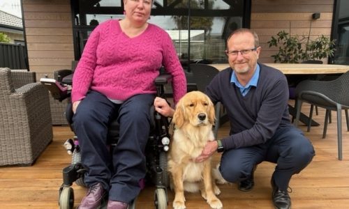 Dr Michelle Smith, Blair Smith and Skye the service dog